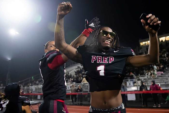 St. Joseph's Prep senior Omillio Agard celebrates during the PIAA Class 6A football championship win over North Allegheny on Dec. 9.